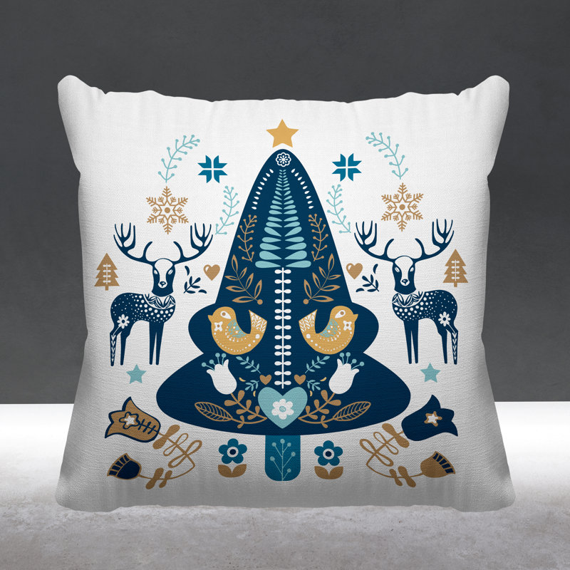 Coussin intérieur / extérieur Scandinavian Christmas Tree, L 15 po x H 15 po, Bleu