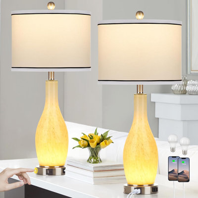 27"" Glass Table Lamps Set Of 2 With Nightlight, 3 Way Touch Control Modern Bedside Lamps With USB A+C Ports & AC Outlet, Boho Yellow Nightstand Lamps -  Ivy Bronx, 019432FF87A04A99BBB32AB6341C4B69