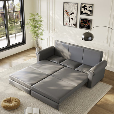 3-in-1 Convertible Sleeper Sofa with Nailhead Trim and Rolled Arms