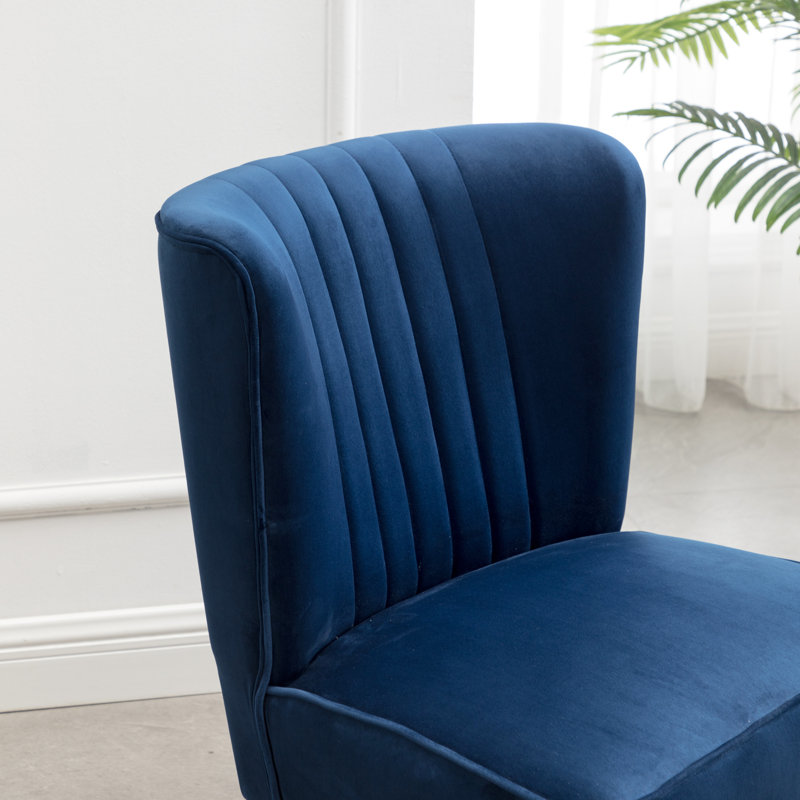 Chaise en velours bleu - Mousse épaisse et rembourrage d'assise Pieds en bois d'hévéa massif aux coutures doublées et courbées en plaqué or 24 po x 26 po 33 po