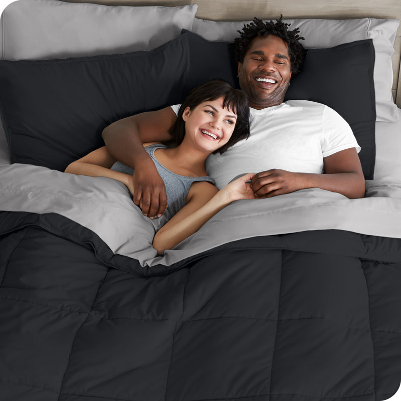 Lit dans un sac en microfibre 1800 de qualité supérieure 1800, Noir / gris clair