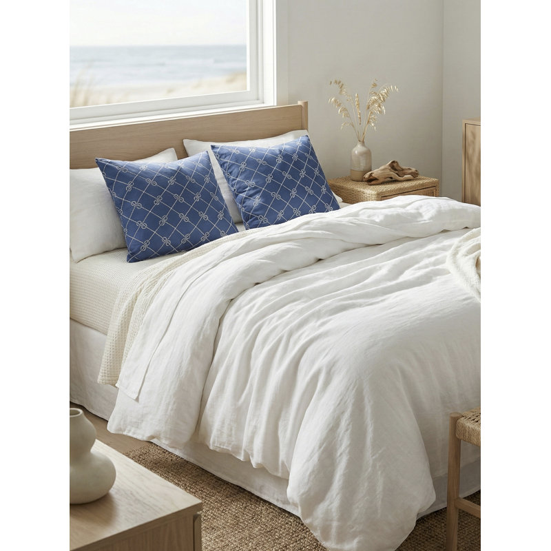 Printed Pillows Linen Geometric Accent Pillow, Blue, Square 26", Down Blend