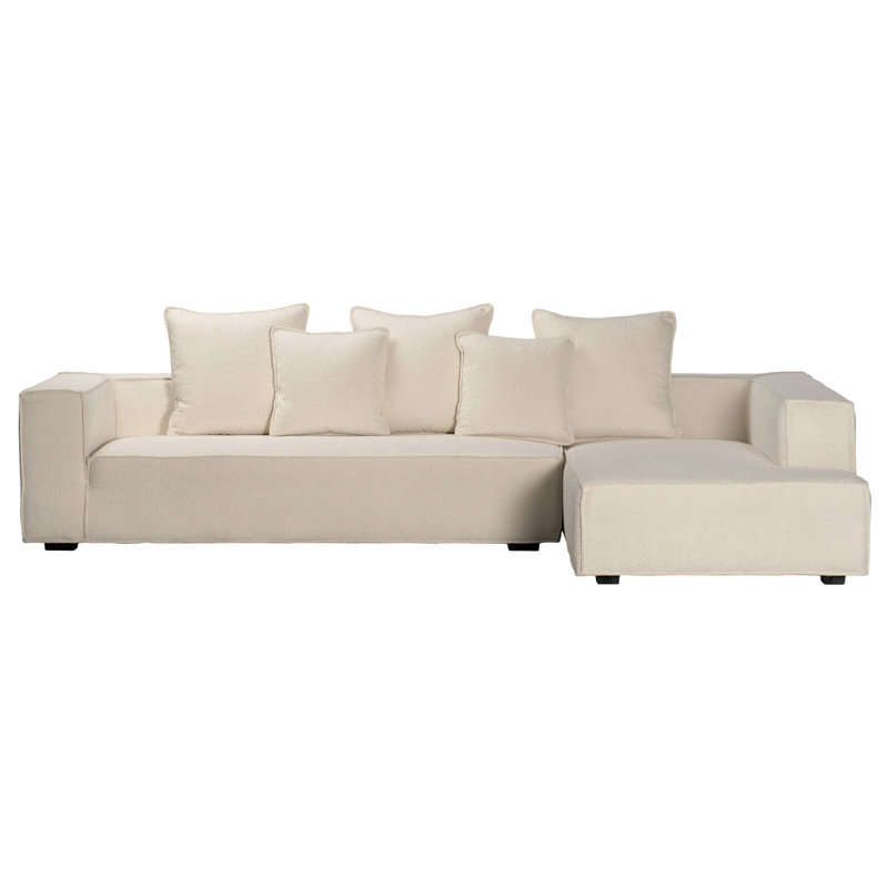 Canapé modulaire rembourré de 118 po avec méridienne Winnetka, Face à la droite, Boucle blanche naturelle