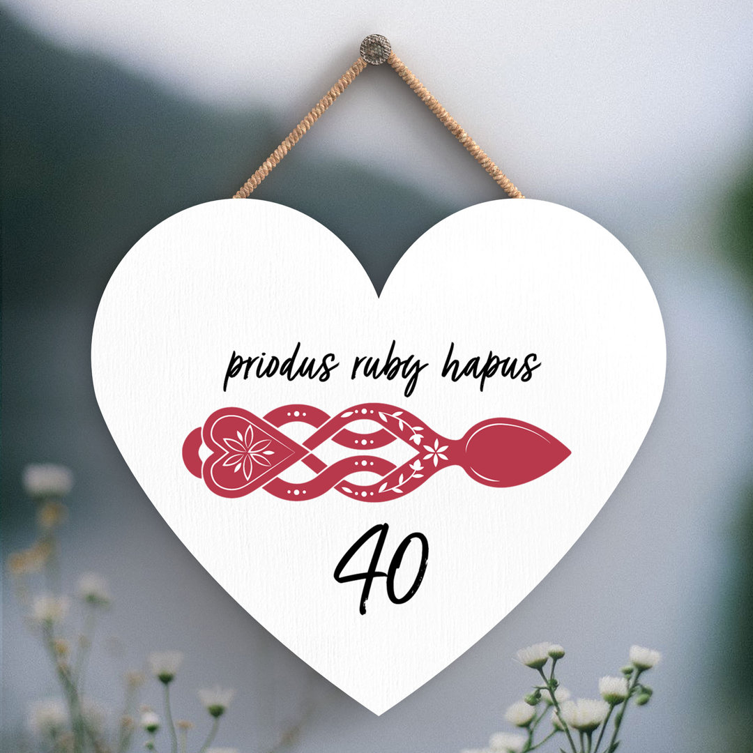 40TH WEDDING ANNIVERSARY WELSH LOVE SPOON WOODEN HEART HANGING PLAQUE - Image 2