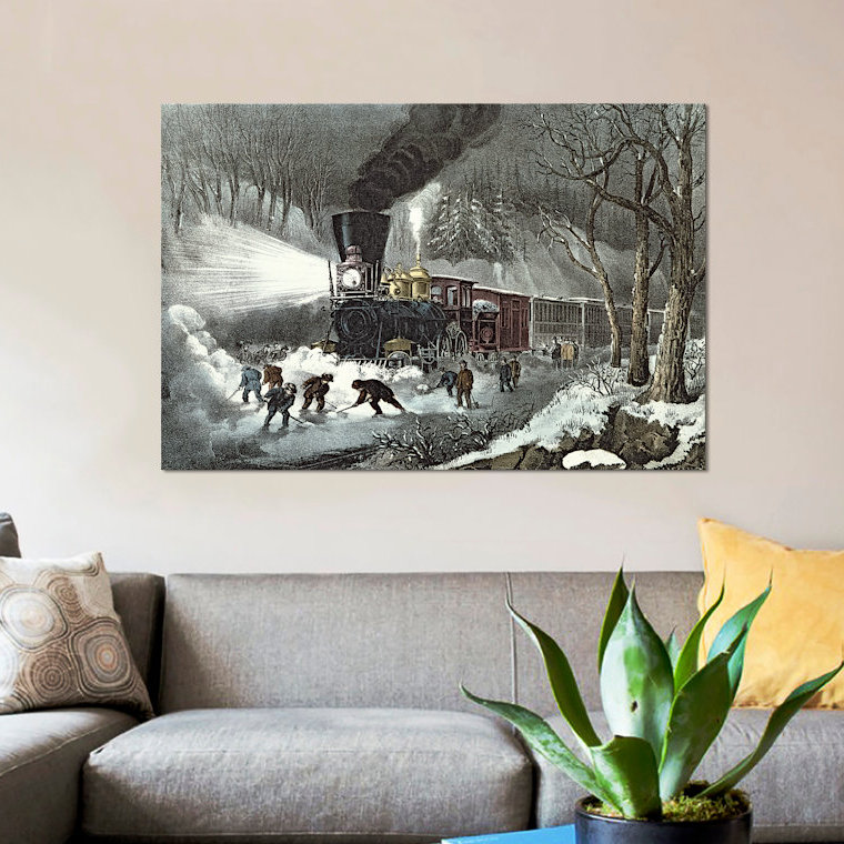 «American Railroad Scene 1871», reproduction sur toile, H 8 po x l 12 po x P 0,75 po, Pas de tapis, Toile tendue