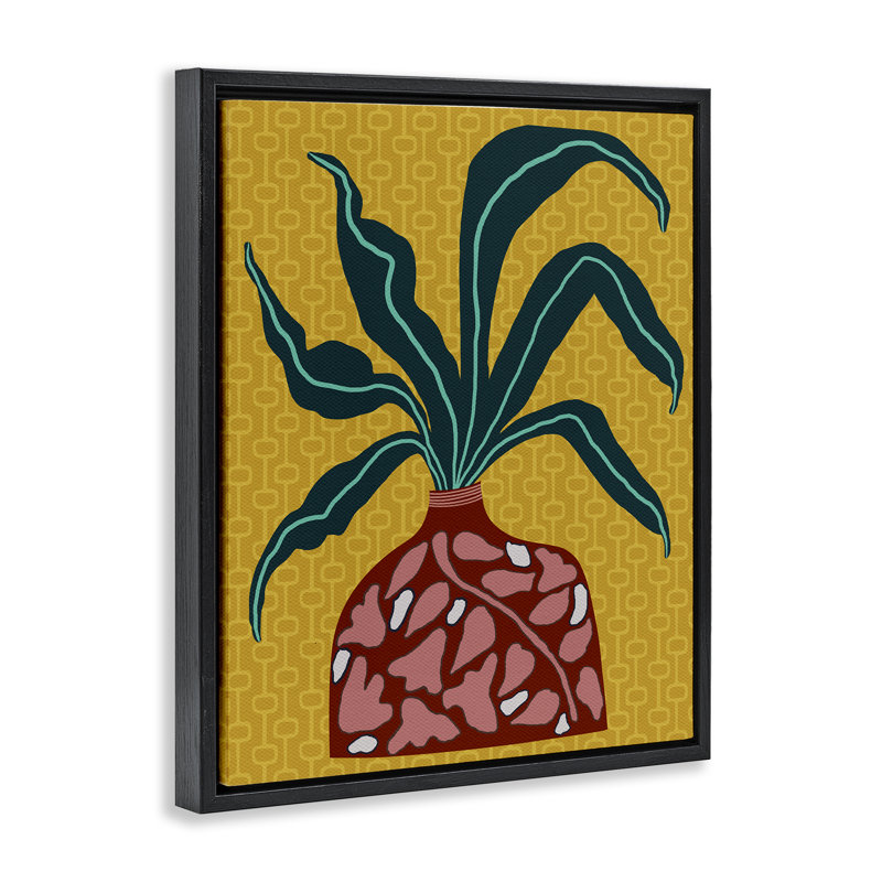  «Spider Plant on Yellow», art mural sur toile flottante par Regina Moore, H 31 po x l 25 po, Cadre flottant noir de jais