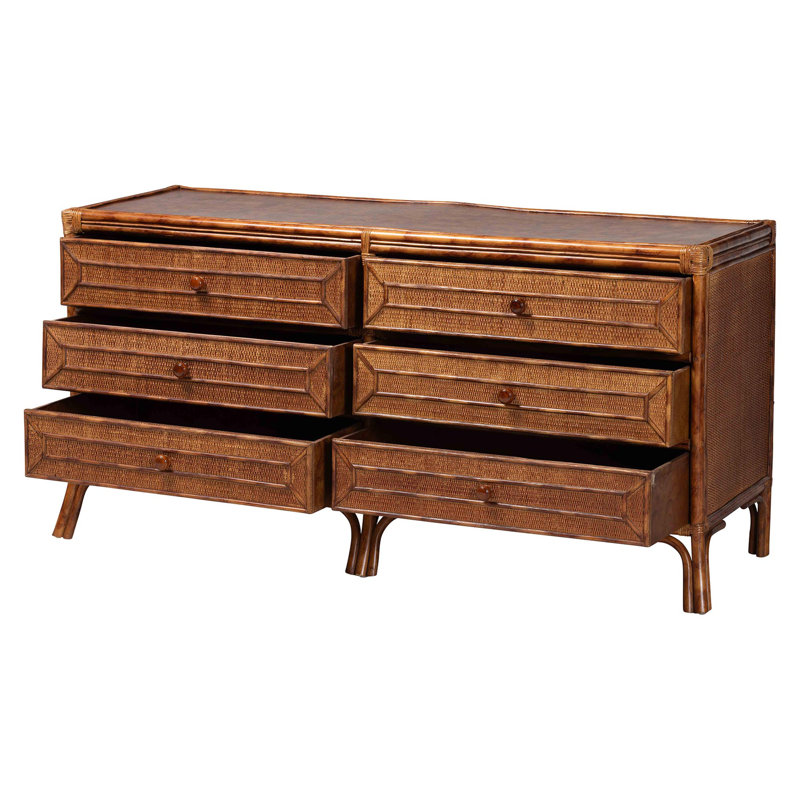 Commode de rangement horizontale à 6 tiroirs avec dessus géométrique pour chambre à coucher bali & pari Basile