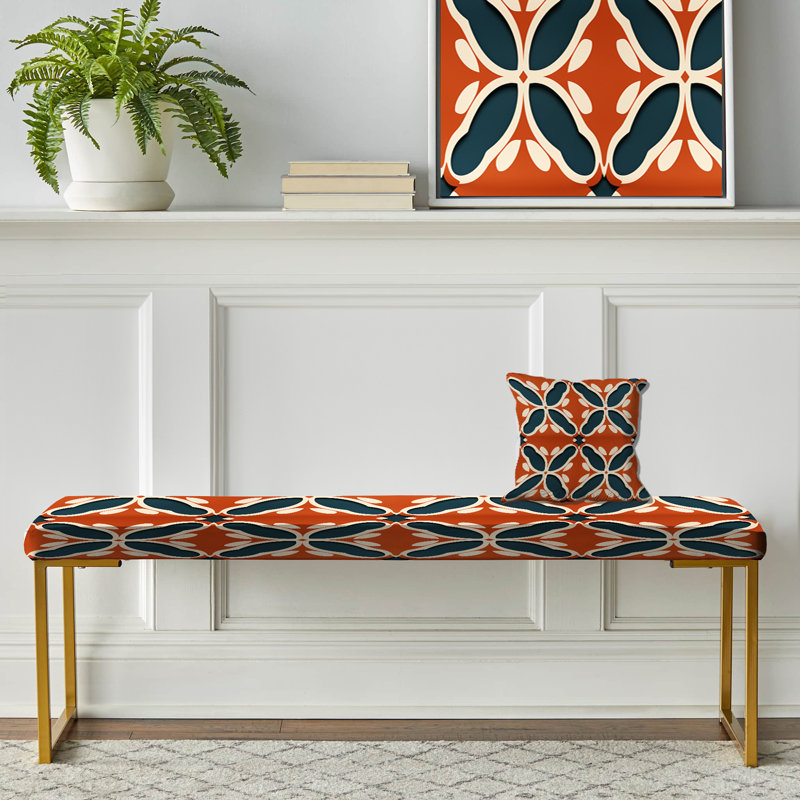 Terra Cotta Trellis Charm - Paisley Upholstered Gold Bench