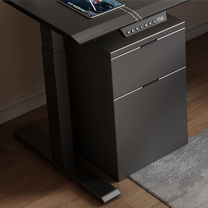 Black L-Shaped Hight adjustable Manufactured Wood + Steel desk, 47.24" H x 62.99" W x 43.31" D, Right