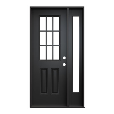 Entry Front Exterior Steel Door 30" x 80" Painted Black 9-Lite Clear Glass Prehung Door Fixed Single Sidelite Black 1 Lite Clear Glass Door With Jamb, Left-Hand Inswing (Not Included Hardware Kit)