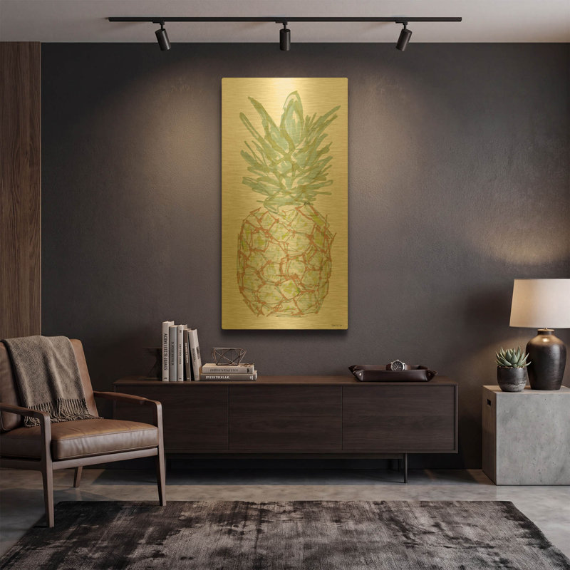 «Sketchy Pineapple 2» par Stellar Design Studio, art mural en métal doré, 24 po x 48 po, 24"x48"