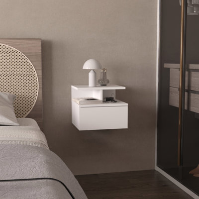 White 1-Drawer Floating Nightstand, Easy Wall-Mounting Capabilities