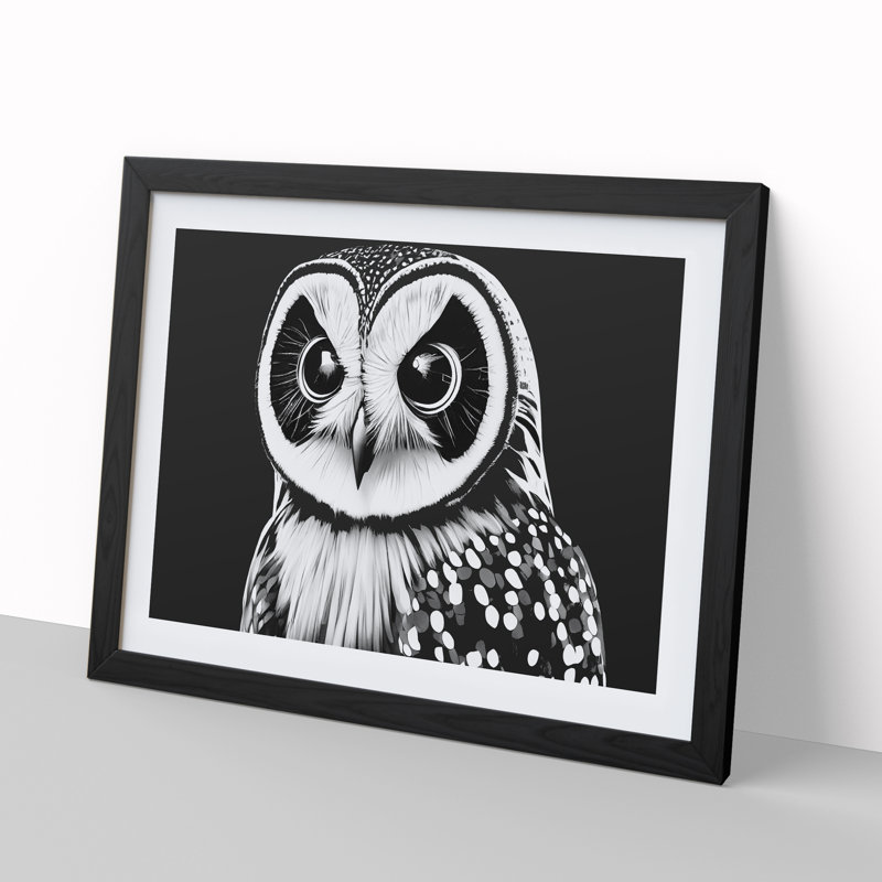 XH1022-6550X Owl Portrait Monochrome Vol.2 - Single Picture Frame Print, Black, 25cm H x 34cm W x 2cm D