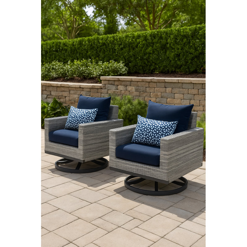 Sameko 2Pc Sunbrella Outdoor Motion Club Chars, Gray, Navy Blue