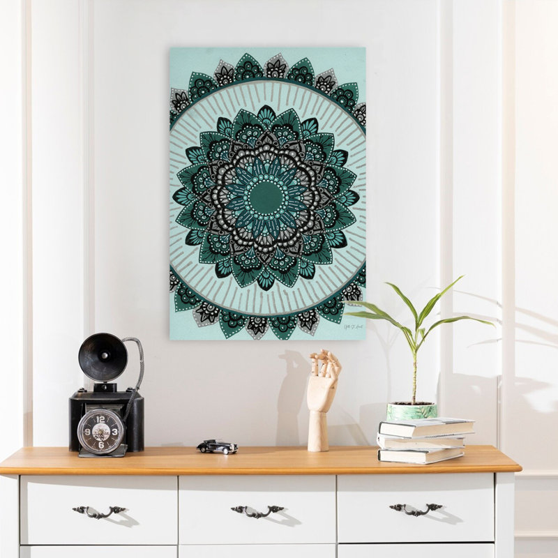 Inde Mandala II - art bohémien bleu à pois bohémiens, H 24 po x l 16 po