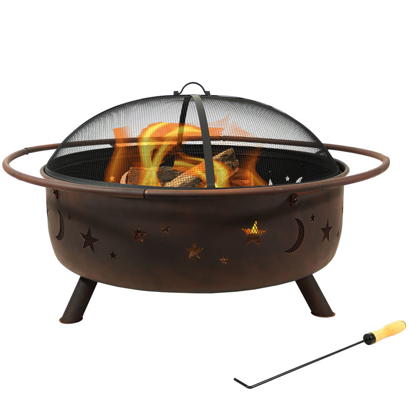  Cosmic Round Wood-Burning Steel Fire Pit with Spark Screen, Bronze, 23" H x 41.5" W x 41.5" D