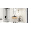 Meuble-lavabo de 76 cm avec lavabo en céramique noire, tiroir à fermeture amortie et motif à rayures estivales pour une salle de bain captivante. Grand espace de rangement.