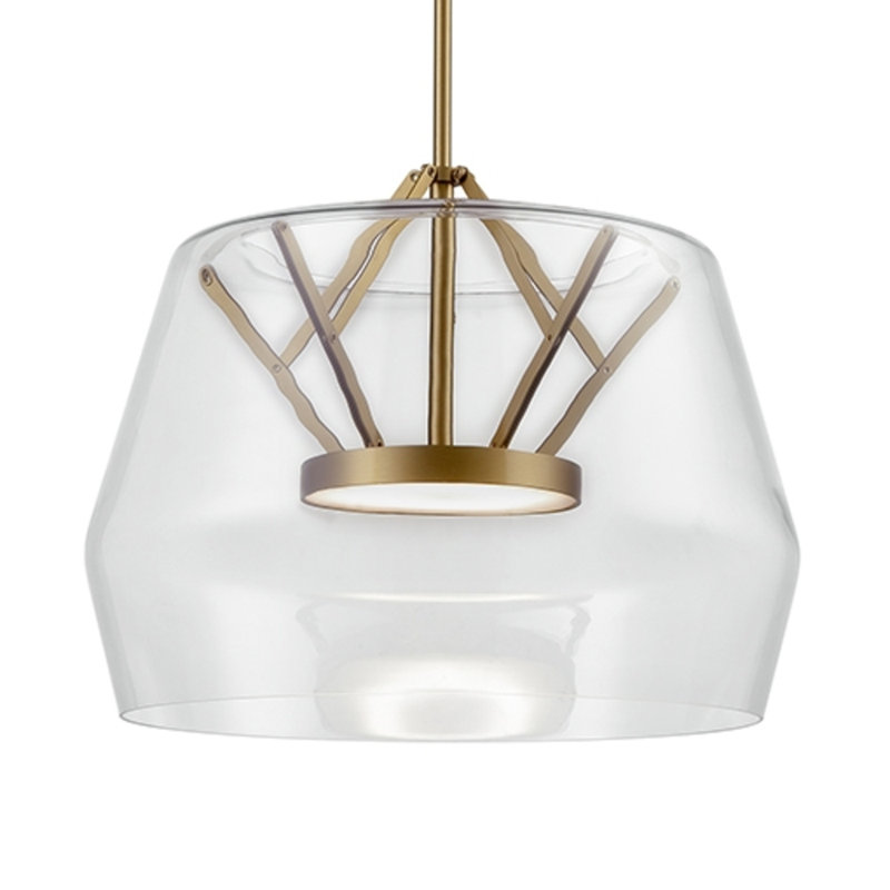1 - Light LED Unique/Statement Pendant, Brass, Clear, 11.75" H x 17.75" W x 17.75" D