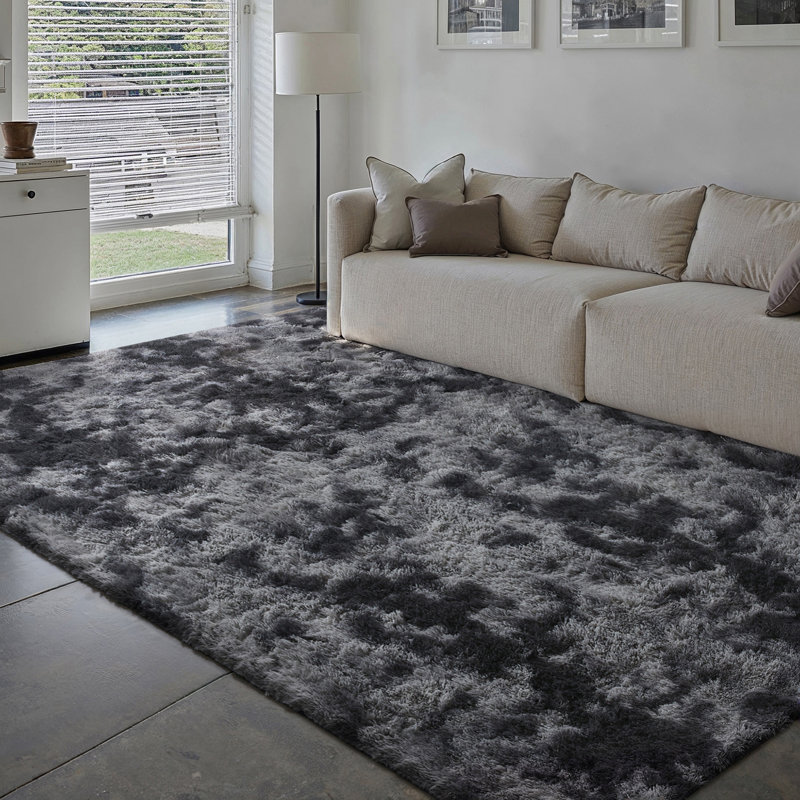Tapis à poil long Tie Dye, Noir, Rectangle de 5 pi x 8 pi