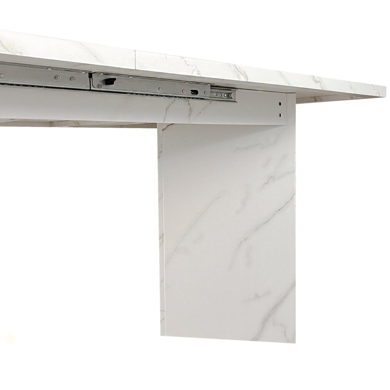 Extendable Dining Room Table For 6 8 10, Modern Faux Marble Wooden Long Large Rectangular Expanding Conference Kitchen Table, White