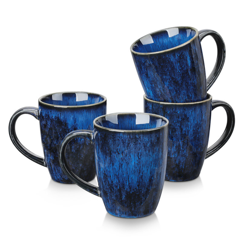 4 tasses ombrées bleu cobalt, 16 oz, grès artisanal, tasses à café à dégradé de couleurs, Bleu, 16