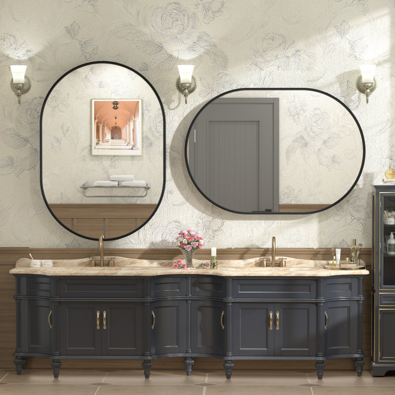 Miroir mural Amara, 40 po x 28 po, Noir mat