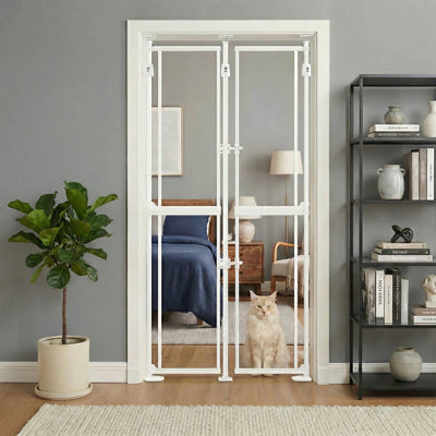 Transparent Cat Gate, 75"-98" Height And 36.2"-37" Wdie Adjustable