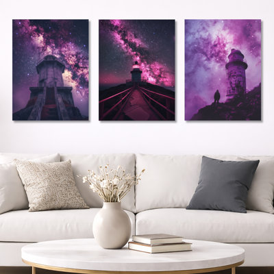 Purple Space Exploration Observatory Starlight I – Observatories 3 Piece Metal Wall Decor Set