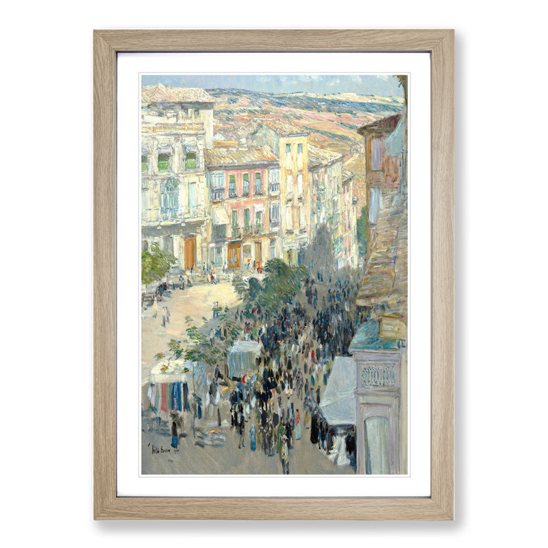 Southern French City by Childe Hassam - Picture Frame Painting, 36cm H x 27cm W x 2cm D, Oak Framed