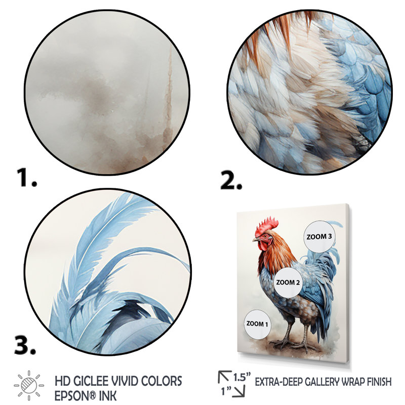Strutting Rooster Majesty - poulet, art mural, Cadre photo argenté, H 20 po x l 12 po x P 1 po