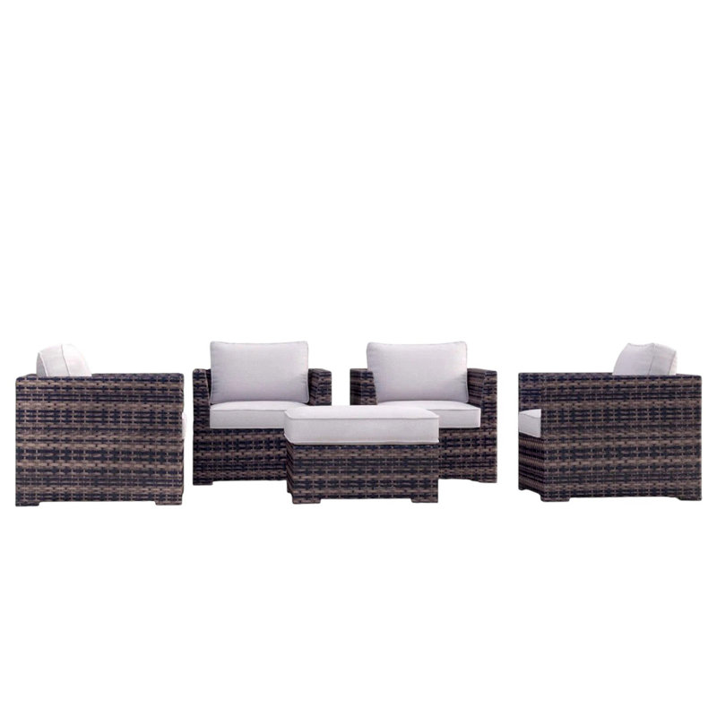 Ensemble de chaises de patio avec coussins et repose-pieds entièrement assemblés (5 pièces)