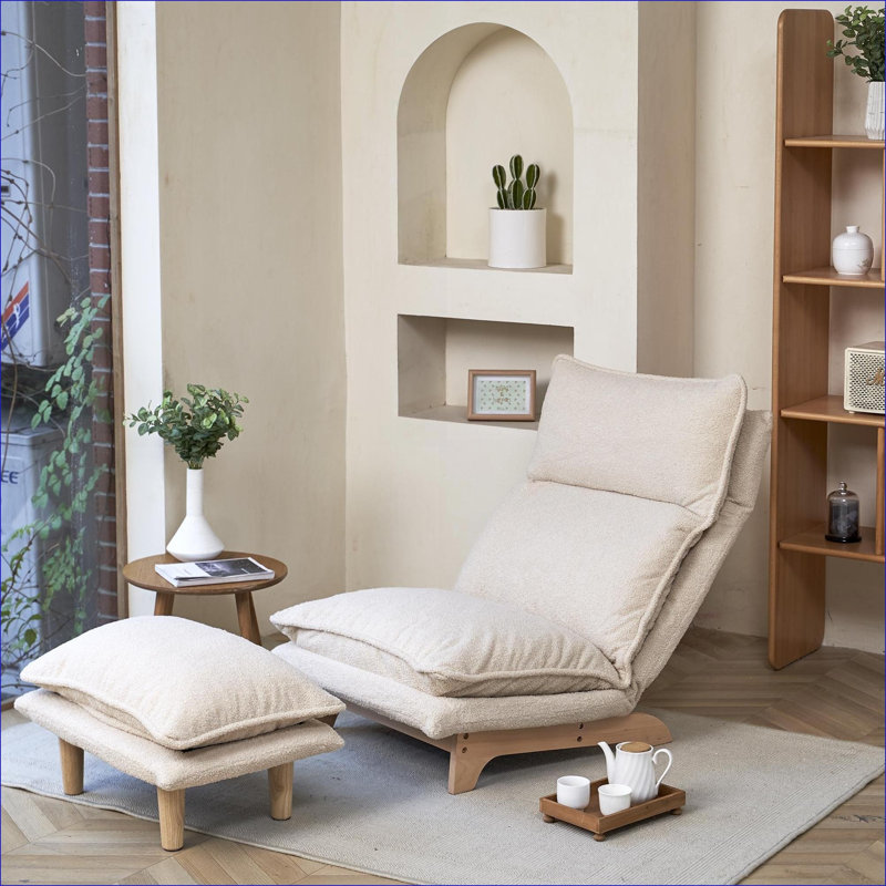 Fauteuil à billes paresseux réglable et pliable pour adultes, canapé inclinable et ergonomique pour lire, se détendre et s'agencer au balcon de la chambre à coucher du salon | Beige | Métal