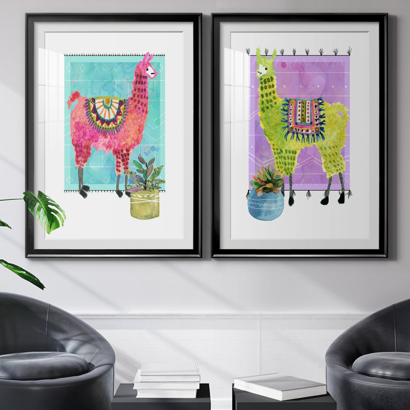 «Lovely Llama III», ensemble de 2 reproductions d'art, H 26,5 po x l 73 po x P 1,5 po, H 31,5 po x l 47 po x P 1,5 po, Blanc