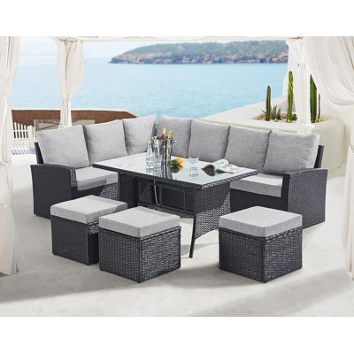 Lark Manor 9 Seat Liverpool Corner Sofa & Dining Rattan Garden Furniture Set for Patios Gardens