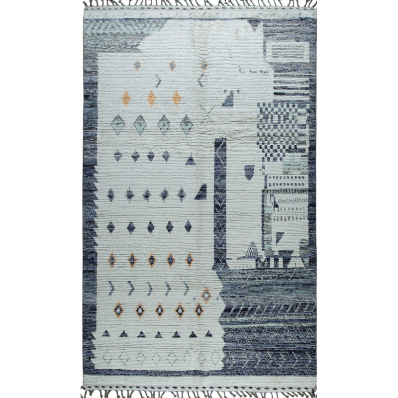 6x9 Gray Hand-Knotted Wool Diamond Field Tribal Modern Contemporary Carpet Rug