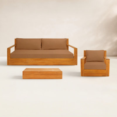 Azul Teak 3 - Person Patio Conversation Set with Cushions