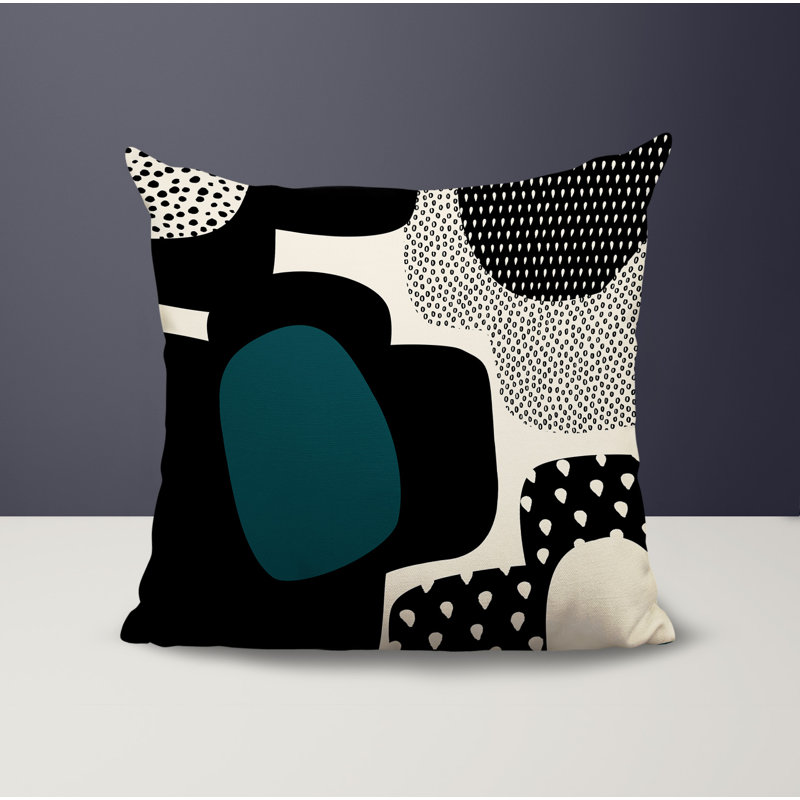 Coussin carré intérieur / extérieur pia, H 19 po x l 19 po, Émeraude / noir / blanc cassé