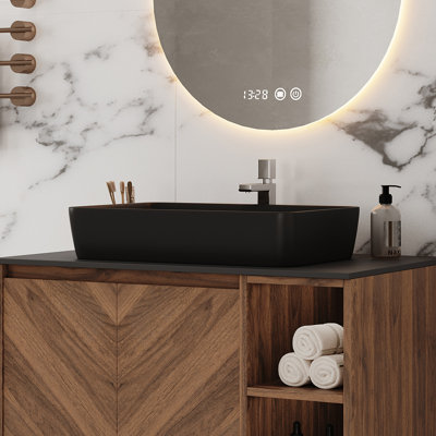 Lavabo-vasque rectangulaire en céramique de 50 x 34 cm (19,69 po x 13,39 po), à poser sur un comptoir, avec bonde standard de 4,4 cm (1,75 po).