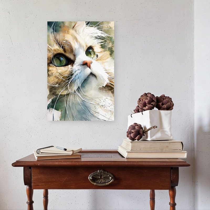 «Curious Watercolor Cat», reproduction d'art mural contemporain, H 24 po x l 16 po