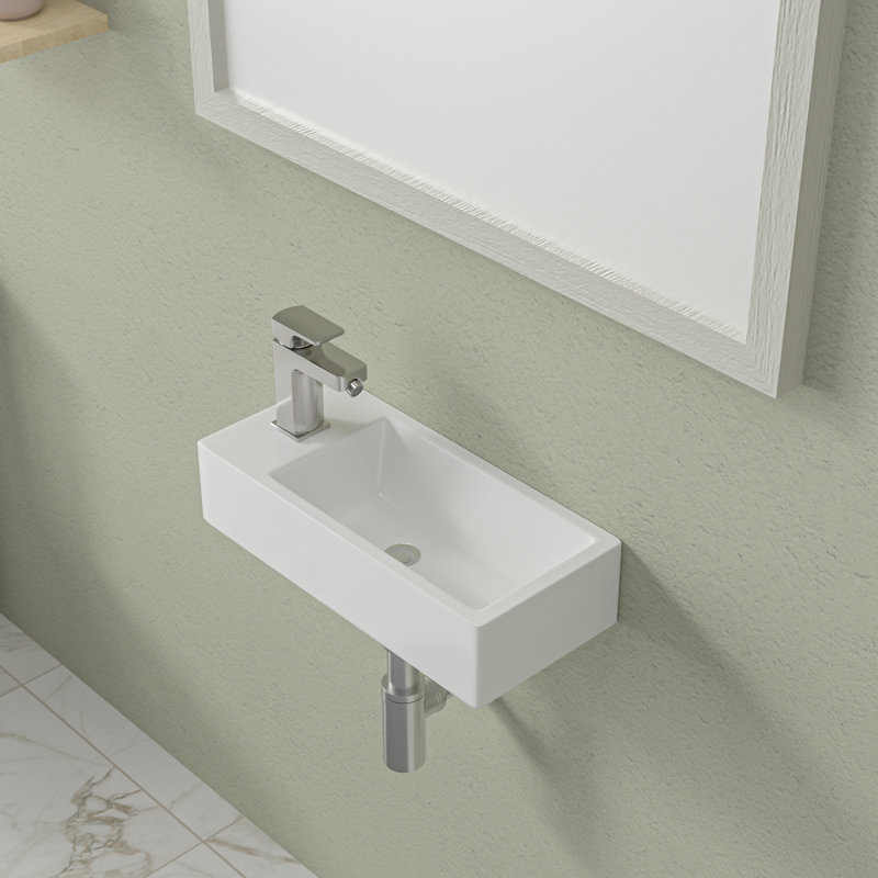 Mocoloo 23"L x 16"W Ceramic Rectangular Console Bathroom Sink with One Faucet Hole and Bracket Base, 15" L x 7" W