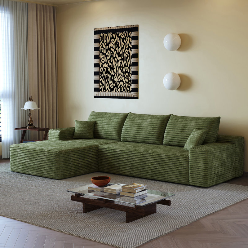 Chaise rembourrée modulaire en L 107 po en velours côtelé 107 po, sans assemblage pour la vie contemporaine