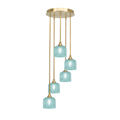 Nahili Empire 5 Light Stem Hung Cluster Pendalier With 6" Textured Glass