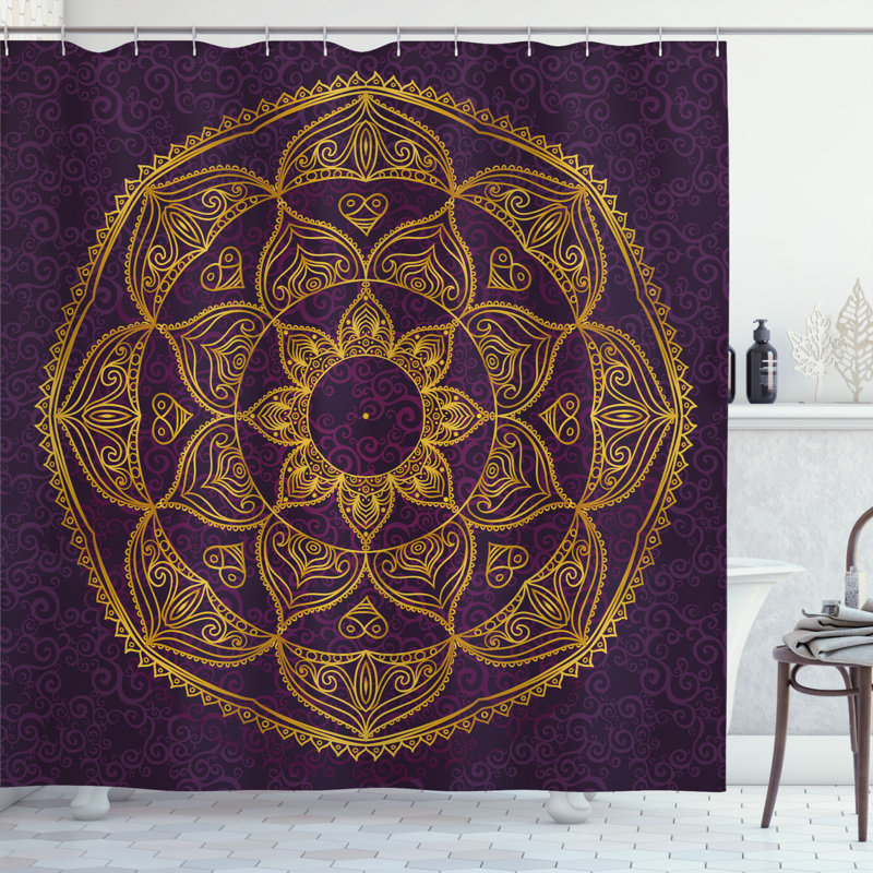 Ensemble de rideau de douche et crochets mandala, H 70 po x l 69 po