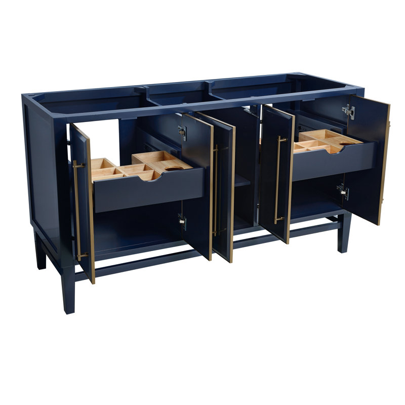 Mason 60'' W Double Bathroom Vanity Base, Black, Satin