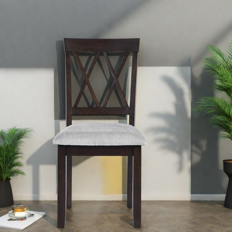 Ensemble de 2 chaises de salle à manger, chaises d'appoint en bois d'hévéa, dossier en X moderne pour la cuisine
