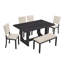 Ensemble de salle à manger 6 pièces de style ferme moderne, table, banc et chaises rembourrées, piètement en U, 145 cm de long.