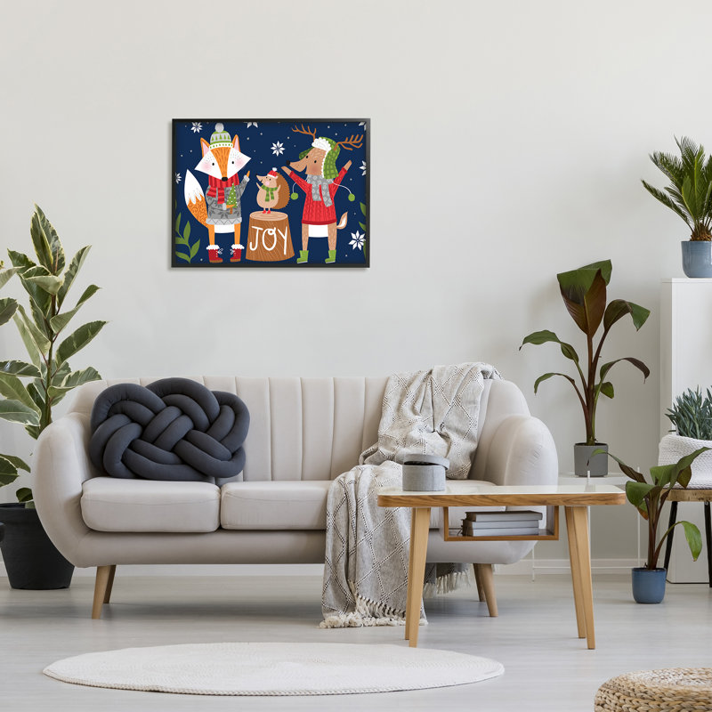 «Snowy Winter Woodland», adorable renard, hérisson, H 24 po x l 30 po x P 1,5 po, Giclée encadrée noir minuit