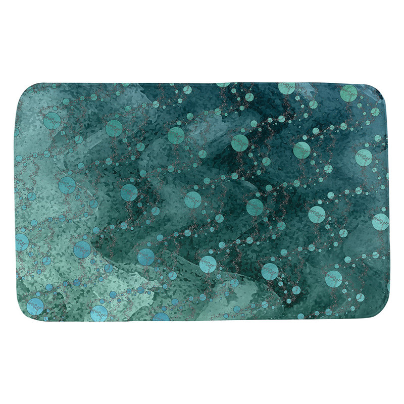 Tapis de salle de bain planet stars, l 21 po x L 34 po, Vert / Bleu
