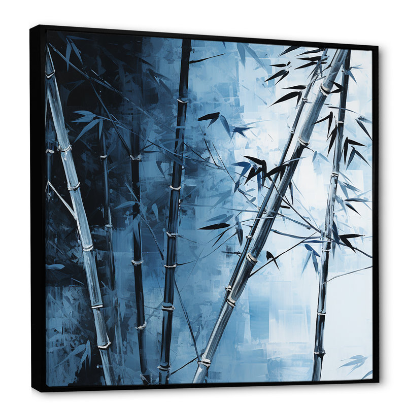 Serenity In Blue Bamboo Forest - impressions sur toile de bambou_106644, H 16 po x l 16 po x P 1 po, Cadre flottant noir
