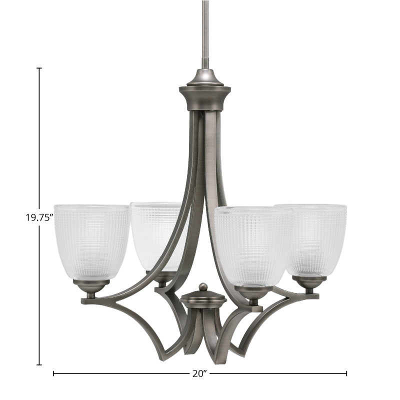 Lustre 4 lumières Zilo illustré avec verre côtelé transparent 5 po Zilo, Graphite
